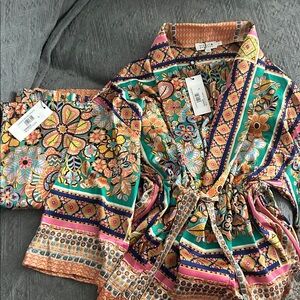 Molly Bracken Colorful Floral Wrap Blouse